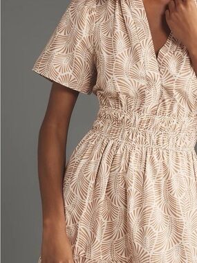 Anthropologie The Somerset Maxi Dress Print Smocked Brown Ivory Sand